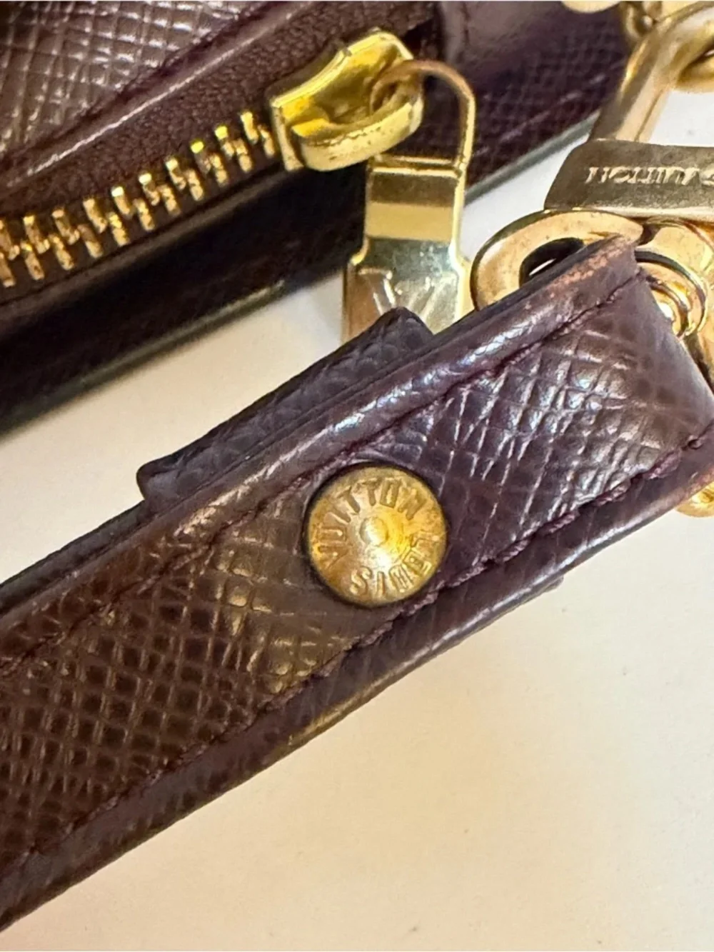 Louis Vuitton Vintage Taiga Leather Pochette Baikal Clutch Bag in Burgundy